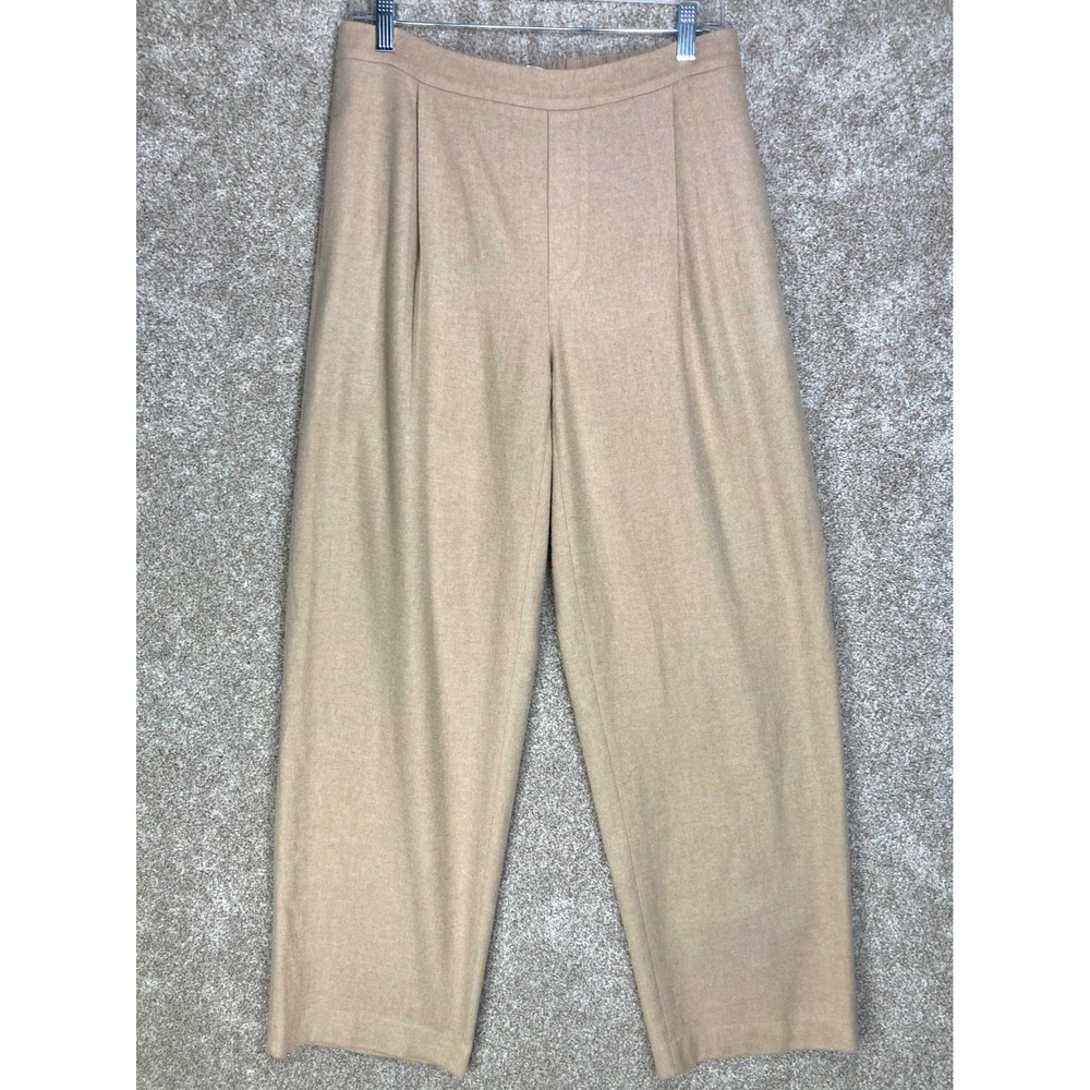Vince Pleated Wool Blend Wide Leg Pull On Pants Women M Camel Tan Italian Office